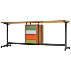 French Console Desk with Colored Drawers, 1950s