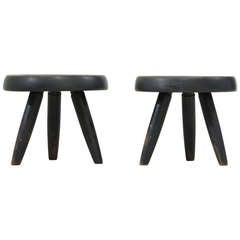Pair of Black Ebonized Charlotte Perriand Low Stools