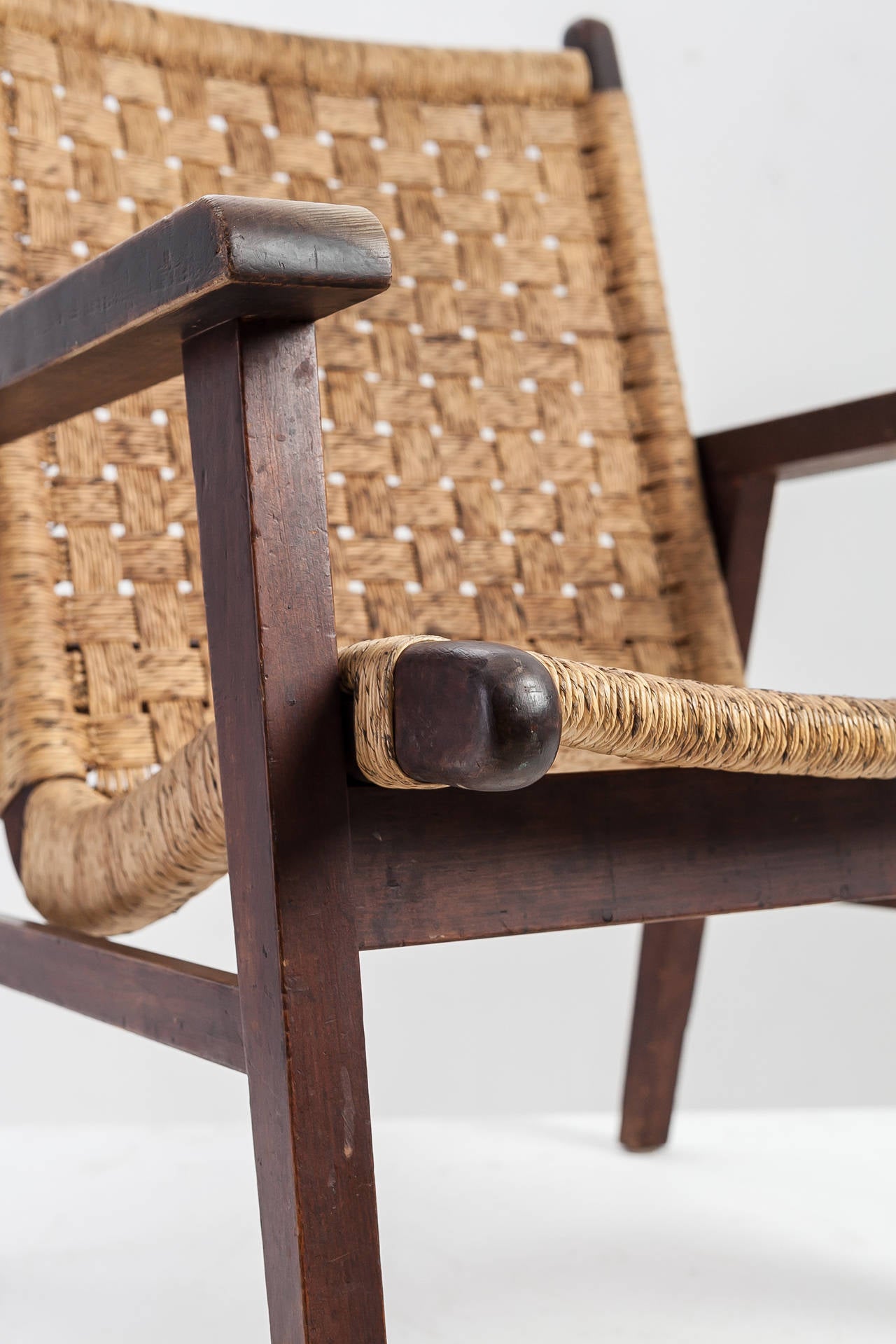 Mid-20th Century Pair Van Beuren attributed armchairs with woven cord seating, Mexico For Sale