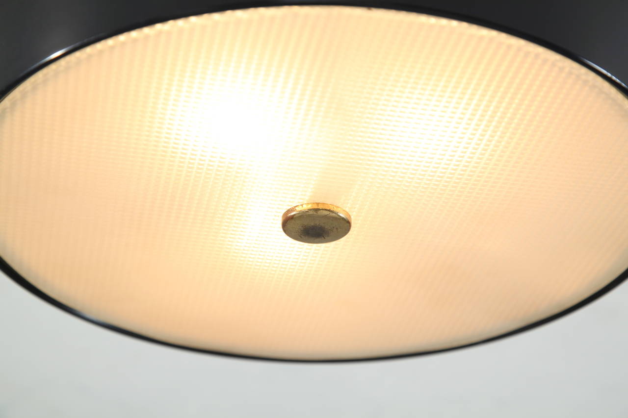 Mid-Century Modern Round Stilnovo Flush Mount in Black Metal, Italy, 1950s For Sale