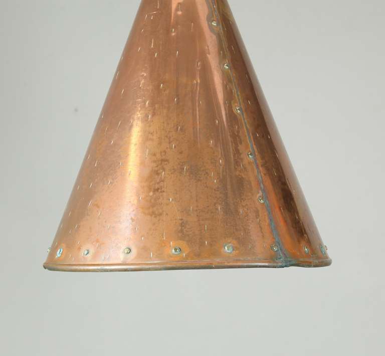 Mid-20th Century Pair of Hand-Hammered Copper Ceiling Lamps