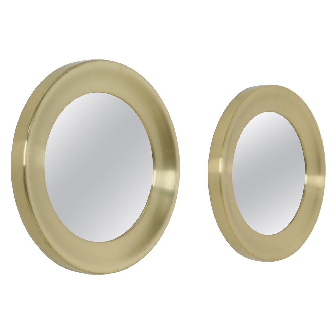 Set of Three Round Mirrors in Brass by Glasmäster in Sweden at 1stdibs