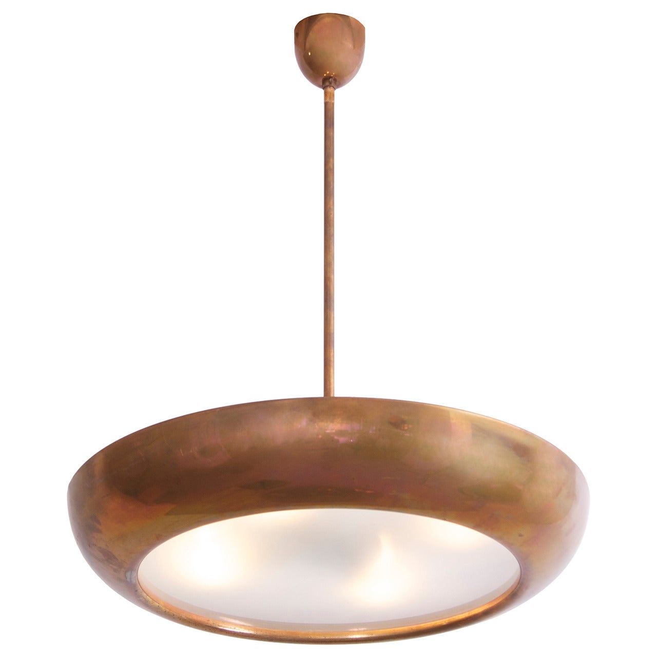 Rare Huge 1940s Copper and Glass Ceiling Lamp, Germany For Sale