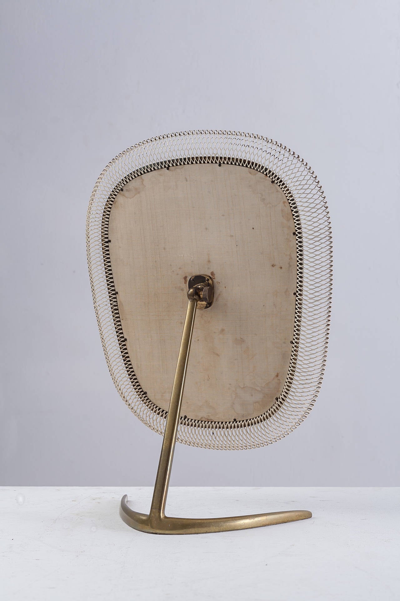 Lacquered Brass Table Mirror with Mesh Band For Sale