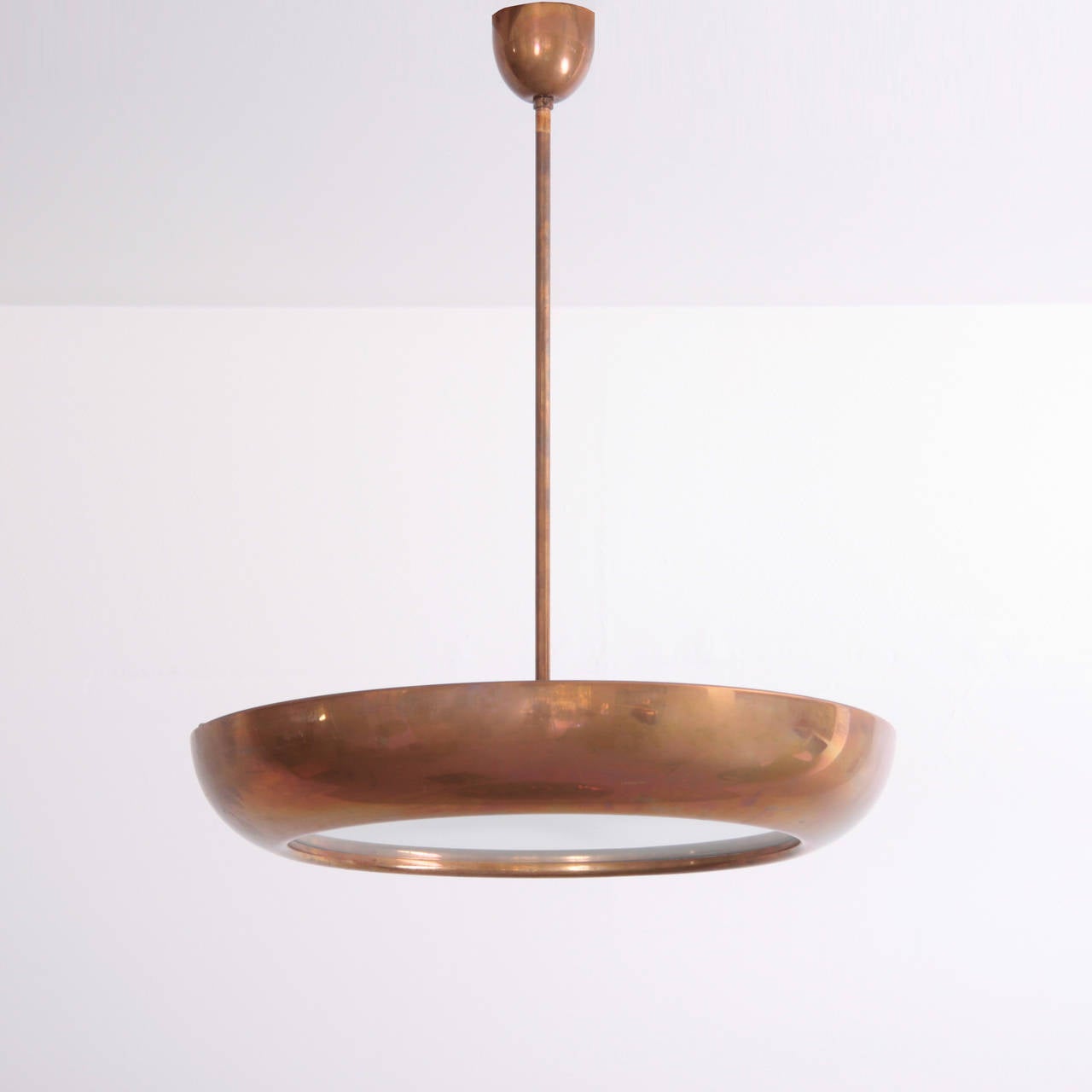Art Deco Rare Huge 1940s Copper and Glass Ceiling Lamp, Germany For Sale