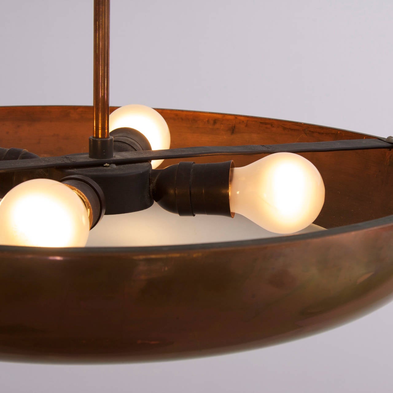 Mid-20th Century Rare Huge 1940s Copper and Glass Ceiling Lamp, Germany For Sale