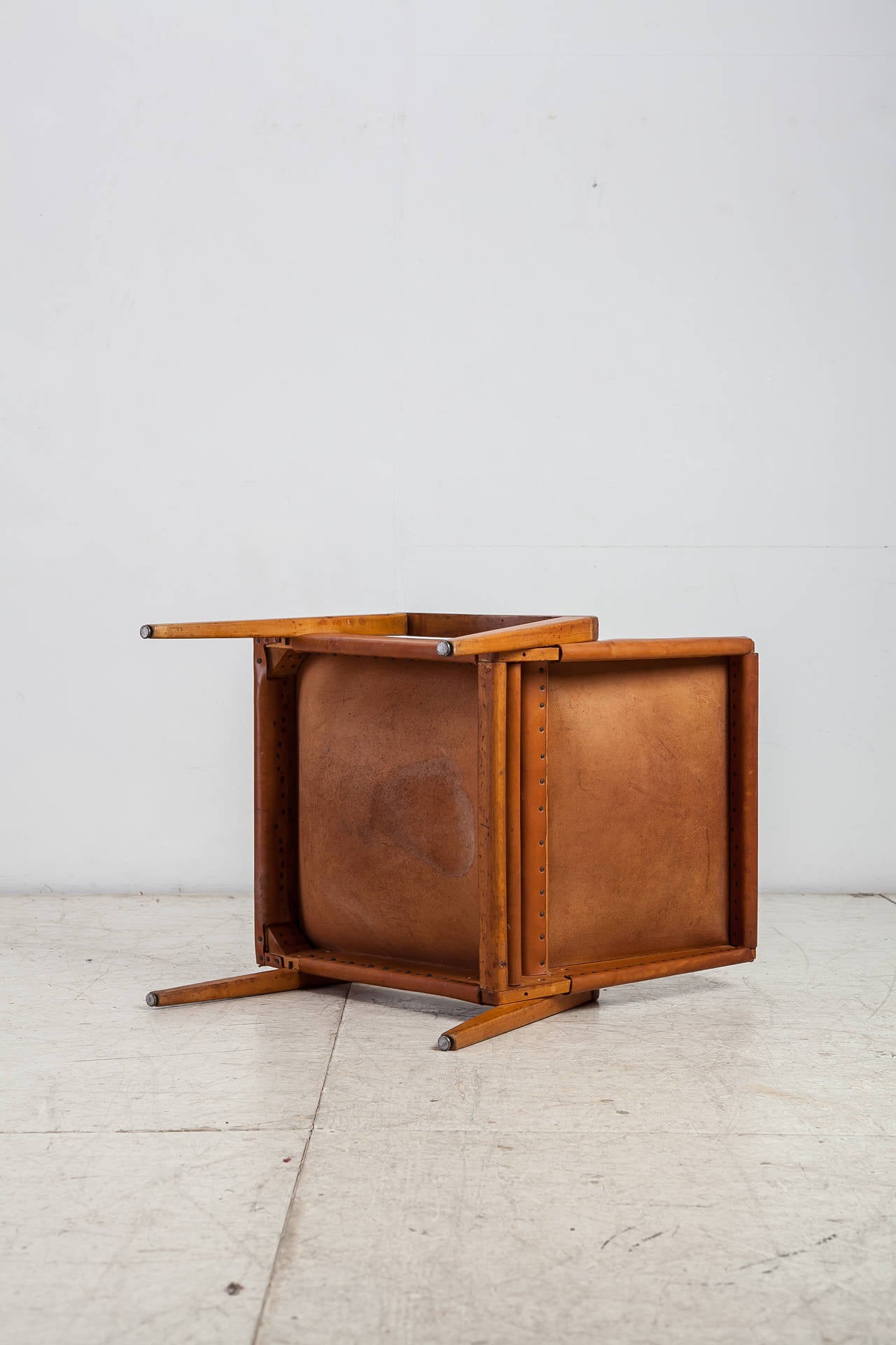 Mid-20th Century Maple Leather Lounge Chair with a Beautiful Patina For Sale