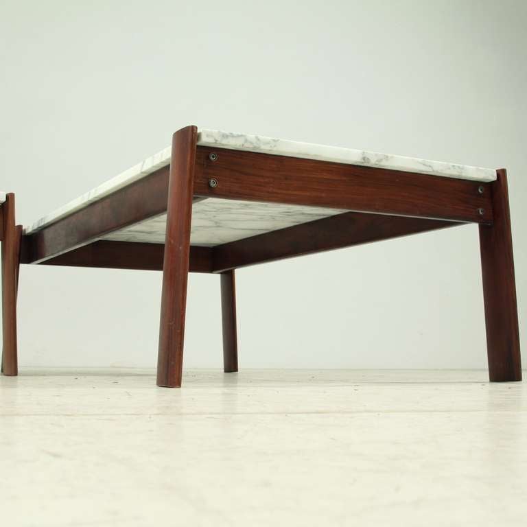 Pair Percival Lafer Side Tables With Marble Top In Excellent Condition In Maastricht, NL