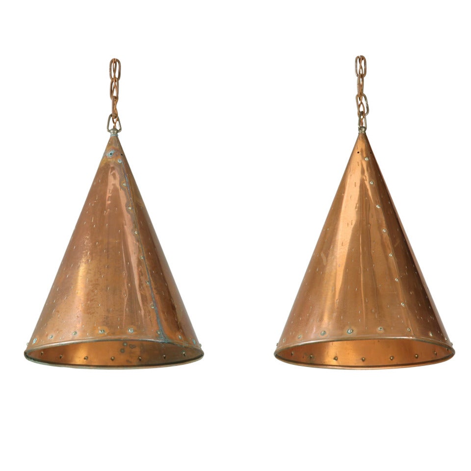 Pair of Hand-Hammered Copper Ceiling Lamps