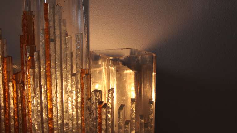 Hollywood Regency Pair of Poliarte Cubic Glass Wall Sconces, Italy, 1960s For Sale