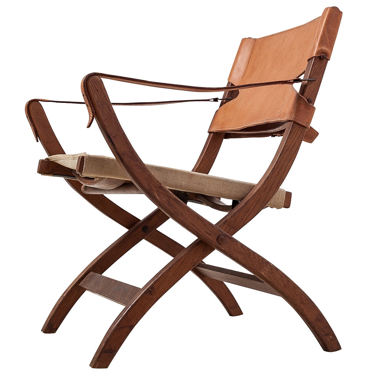 A rare Poul Hundevad safari chair, Denmark, 1950s For Sale
