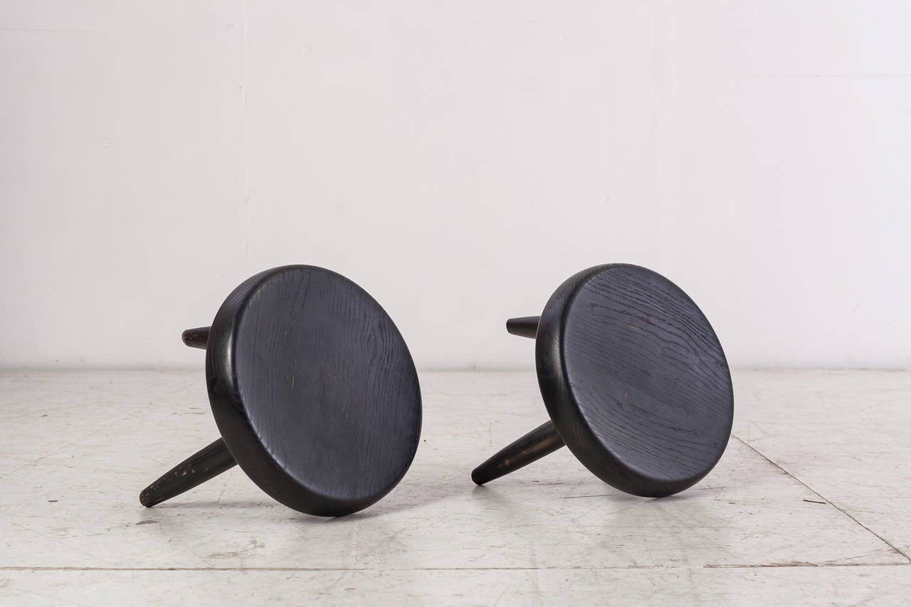 Mid-Century Modern Pair of Black Charlotte Perriand Low Stools