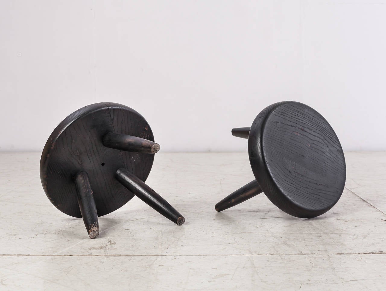 French Pair of Black Charlotte Perriand Low Stools