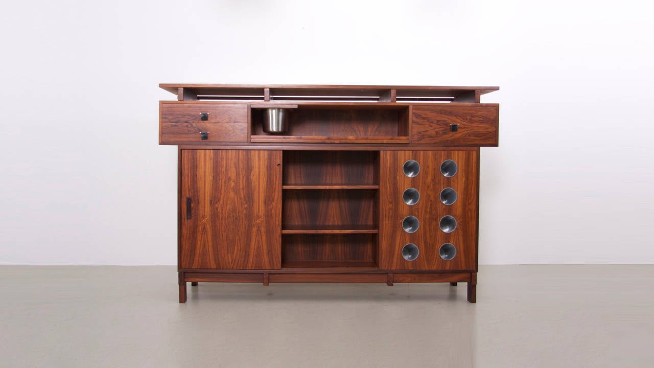 Mid-Century Modern Danish Modern Rosewood Master Bar with Four Bar Stools by Erik Buck For Sale