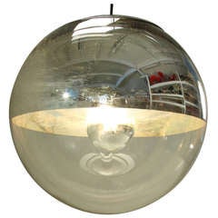 Very Large, 20 Inch Diameter, Glass Ball Chandelier - Horizontal Mirroring Top
