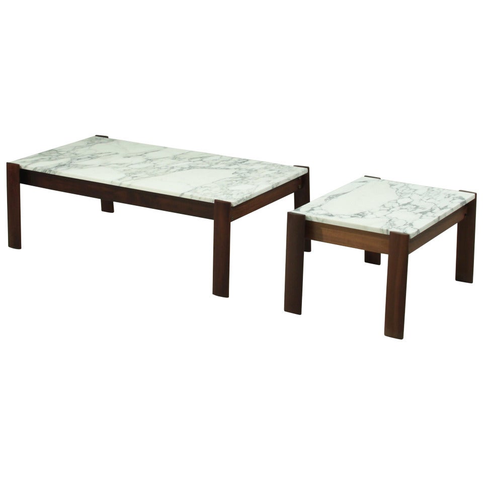 Pair Percival Lafer Side Tables With Marble Top