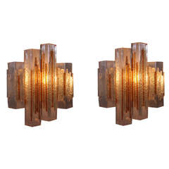 Pair of Poliarte Cubic Glass Wall Sconces, Italy, 1960s
