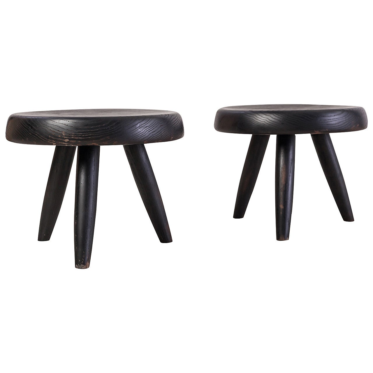 Pair of Black Charlotte Perriand Low Stools