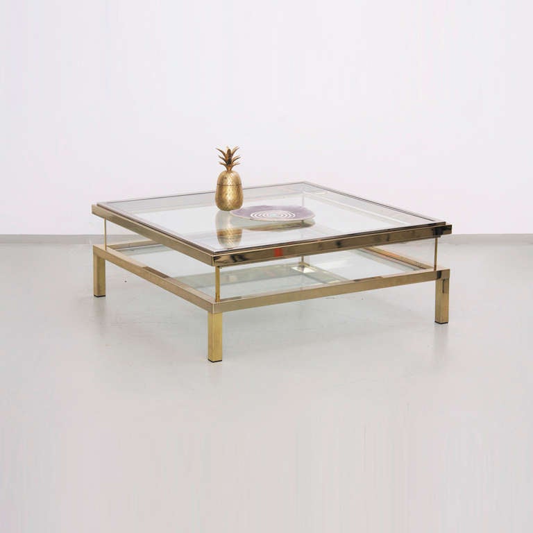 Hollywood Regency Maison Jansen Sliding Glass Top Table in Gold