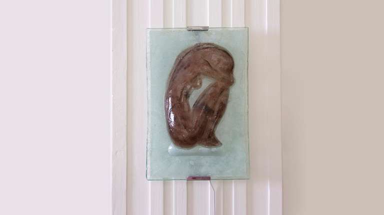 Female Nude Glass Wall Panel Attributed to Fontana Arte, Italy, 1960s In Fair Condition For Sale In Maastricht, NL
