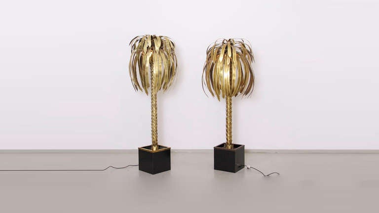 French Pair of Maison Jansen Palm Tree Floor Lamps