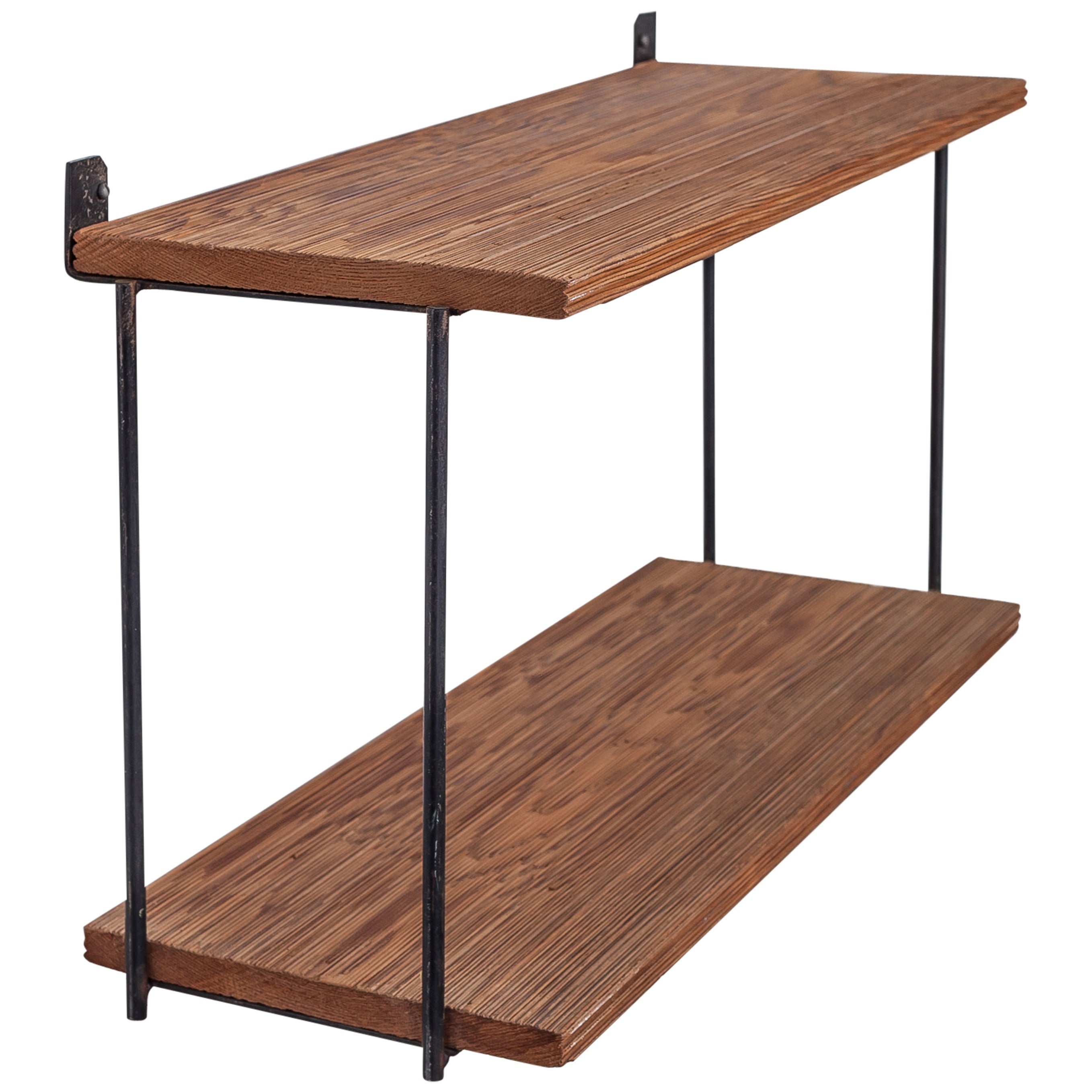 Muriel Coleman Iron and Brushed Wood Shelve Unit For Sale