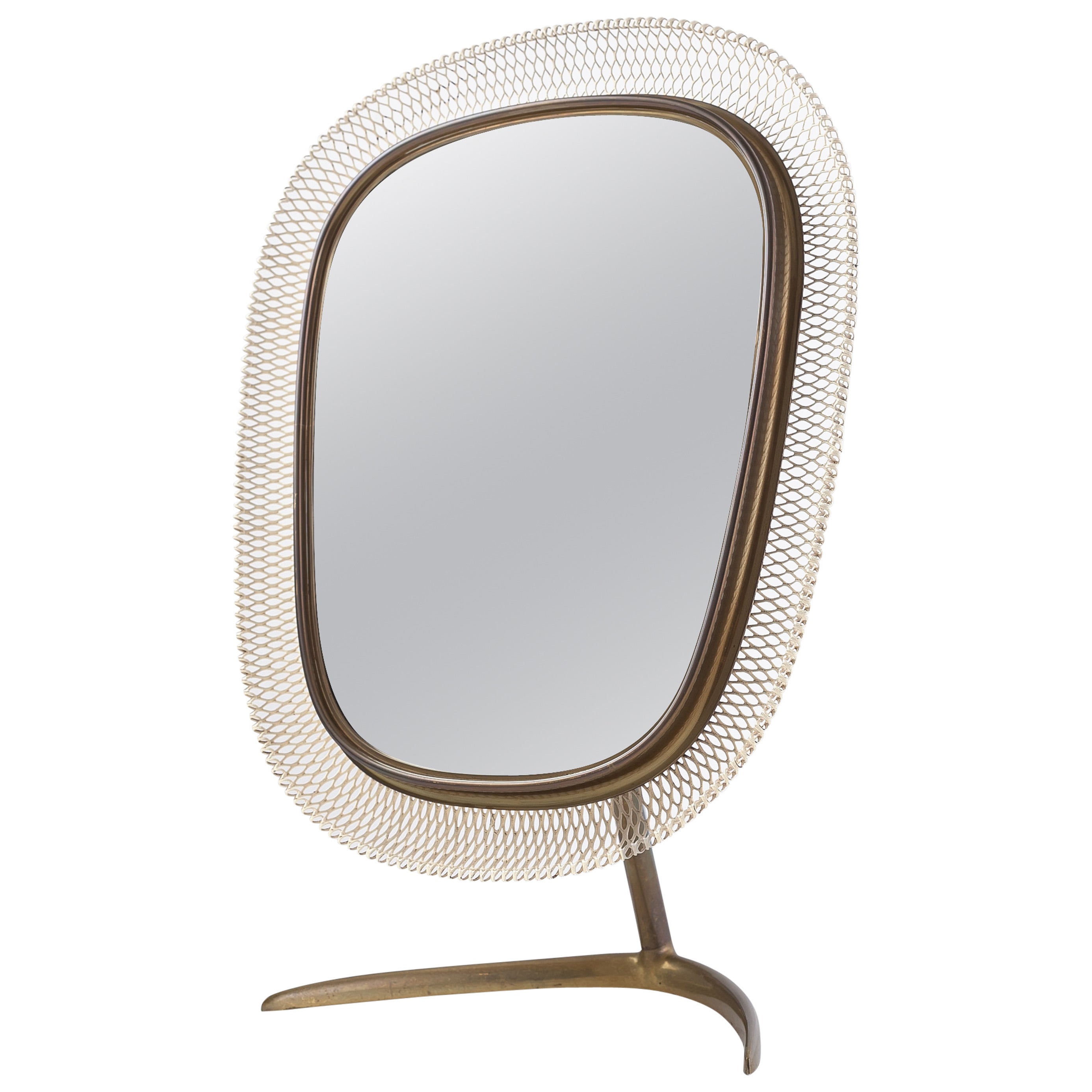 Brass Table Mirror with Mesh Band For Sale
