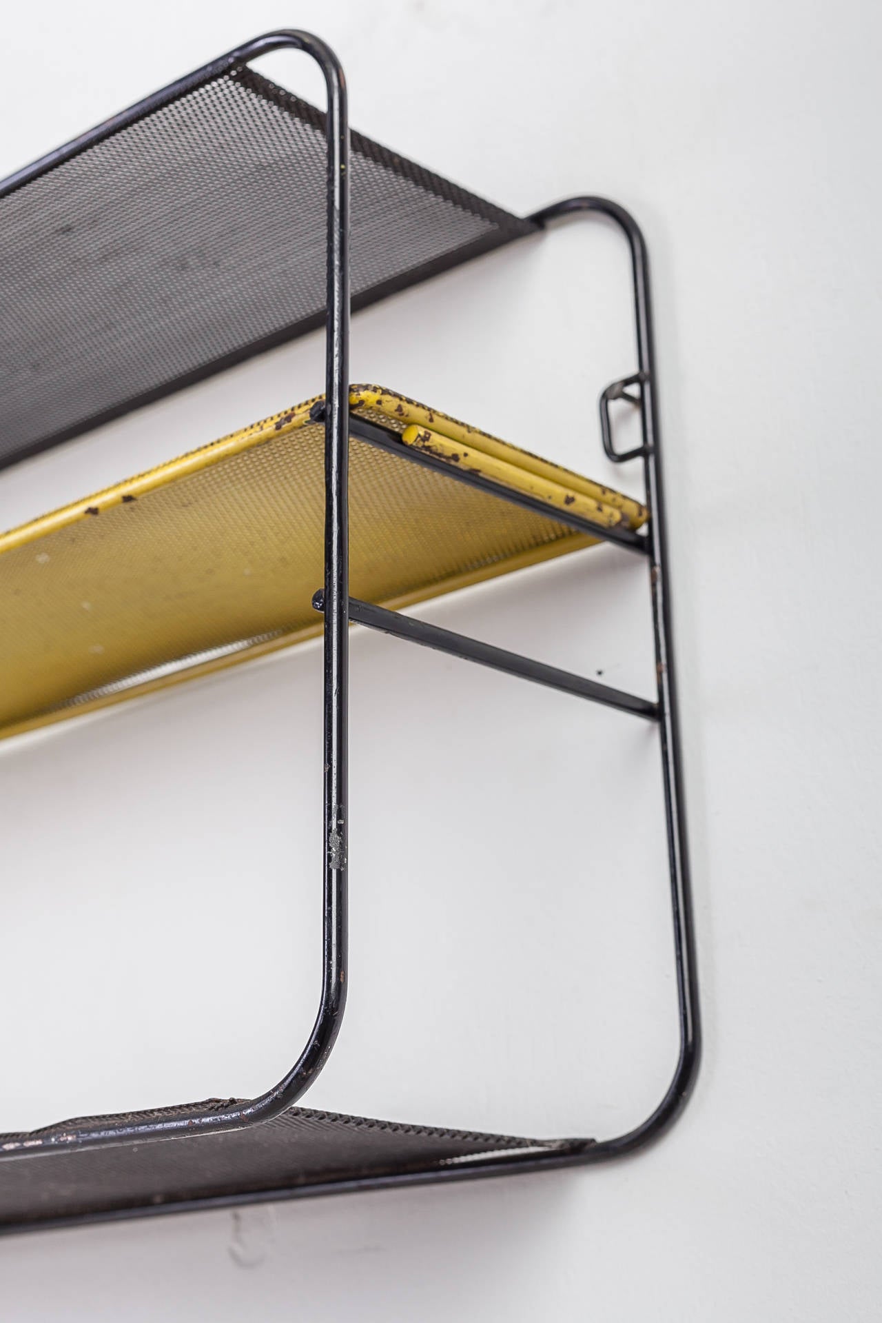 Lacquered Matégot Black and Yellow Metal Shelves For Sale