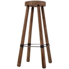 High French Stool in Wood with Metal Foot Ring 5