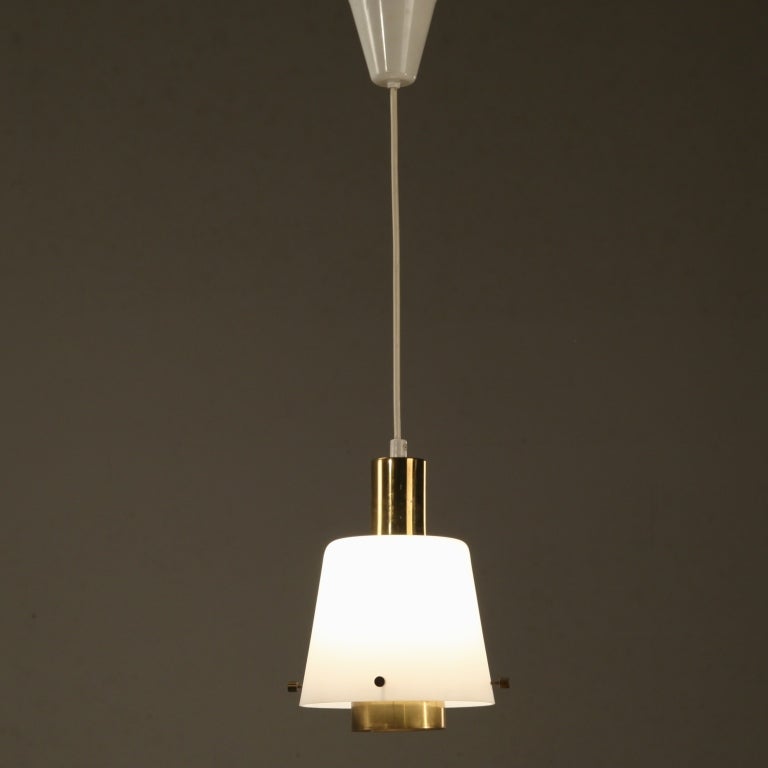 Mid-20th Century White Glass And Brass Itsu Lamp. Manner of Tynell and Johansson-Pape, Finland For Sale