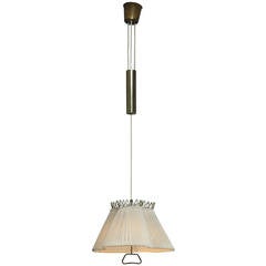 1940s Pendant Lamp with a Fabric Shade, Counterweight and Brass Pull, Sweden 9