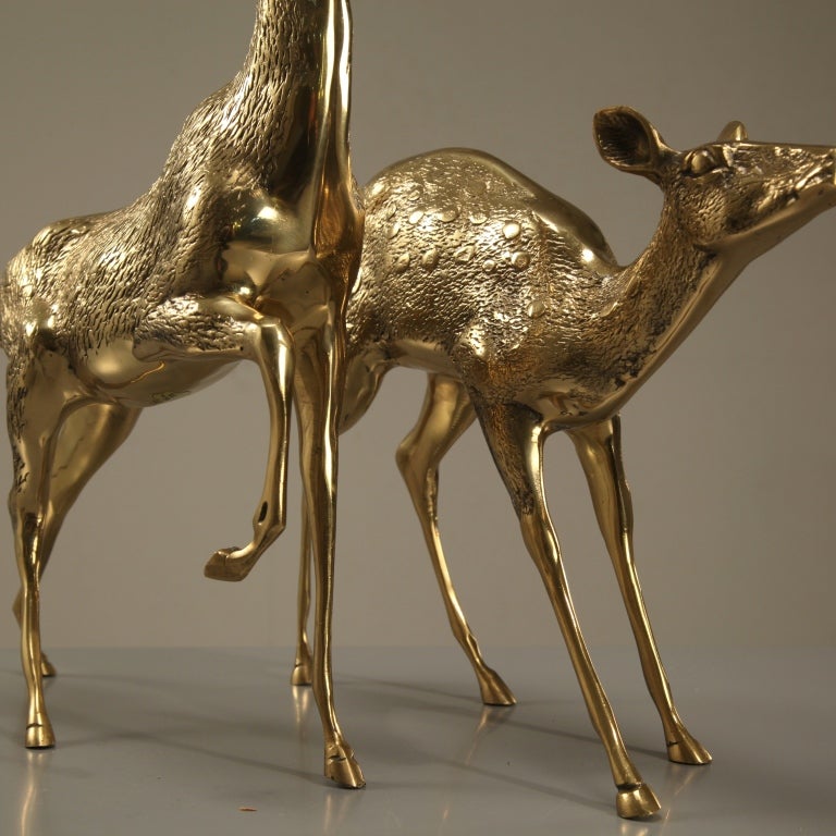 Mid-20th Century Sculptural Pair Of Brass Deer