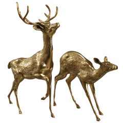 Sculptural Pair Of Brass Deer