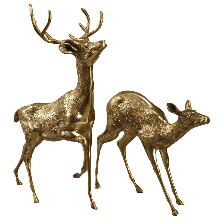 Sculptural Pair Of Brass Deer