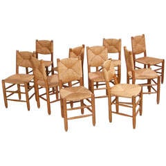Set of 10 Bauche chairs by Charlotte Perriand for Les Arcs