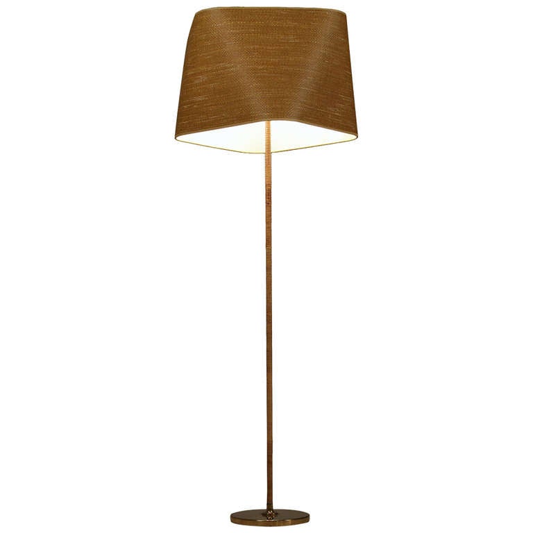 Itsu Floor Lamp with Cane Covered Stem and Cane Shade, Finland, 1950s