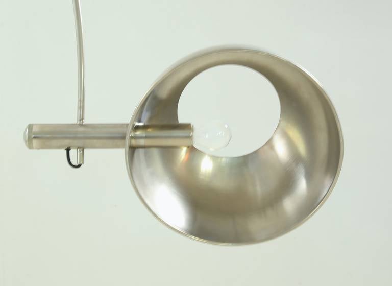 Nickel Ceiling to Floor Lamp by Florian Schulz with Adjustable Arc, Germany, 1970s For Sale