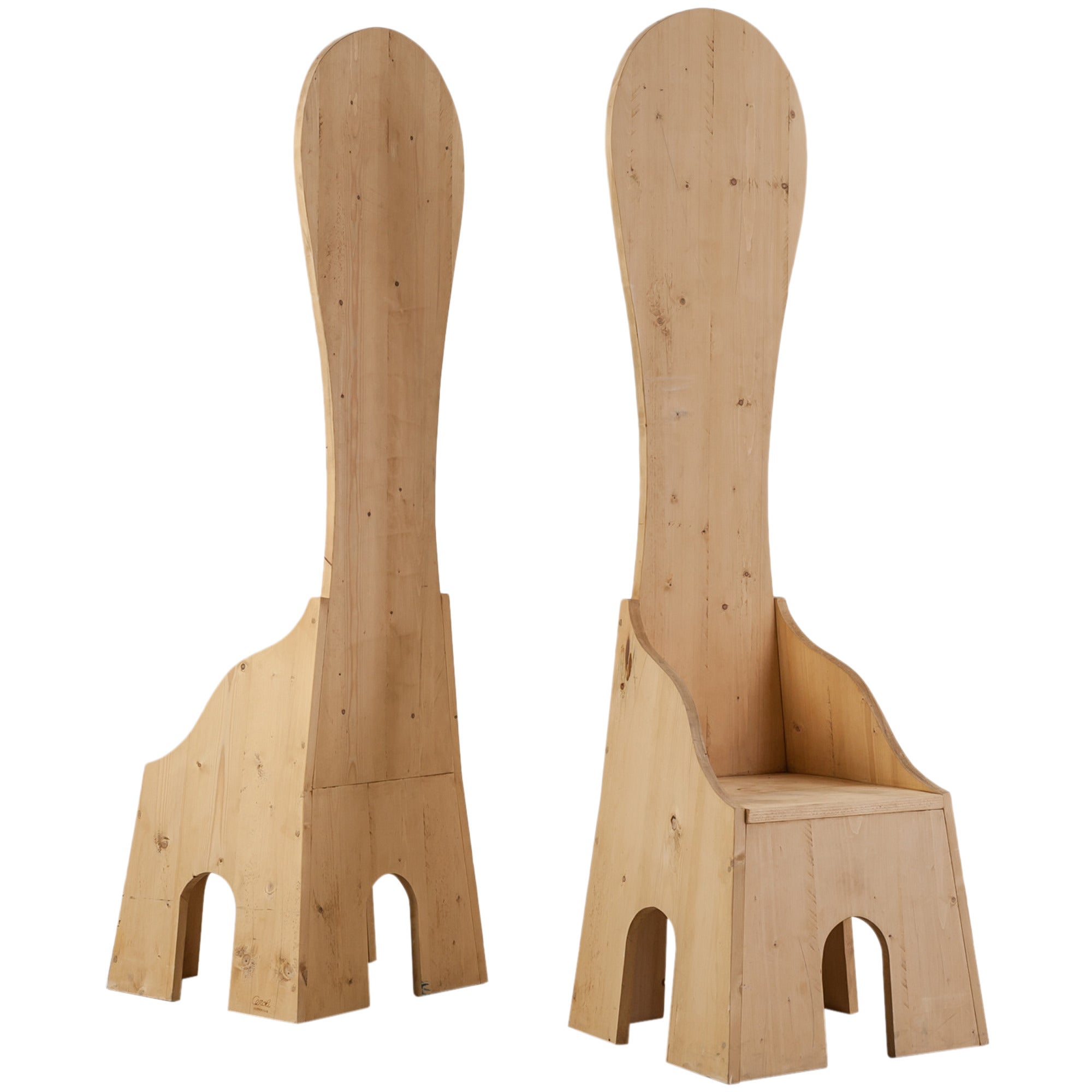 Pair of Mario Ceroli 
Mobili nella Valle
 Chairs, Poltronova, Italy, 1970s For Sale