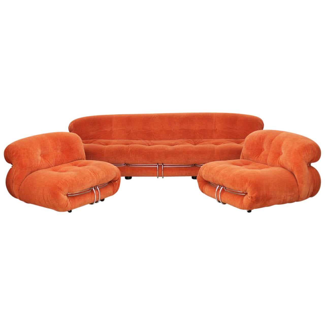 Soriana Sofa Set by Afra & Tobia Scarpa for Cassina, Reupholstery Needed For Sale