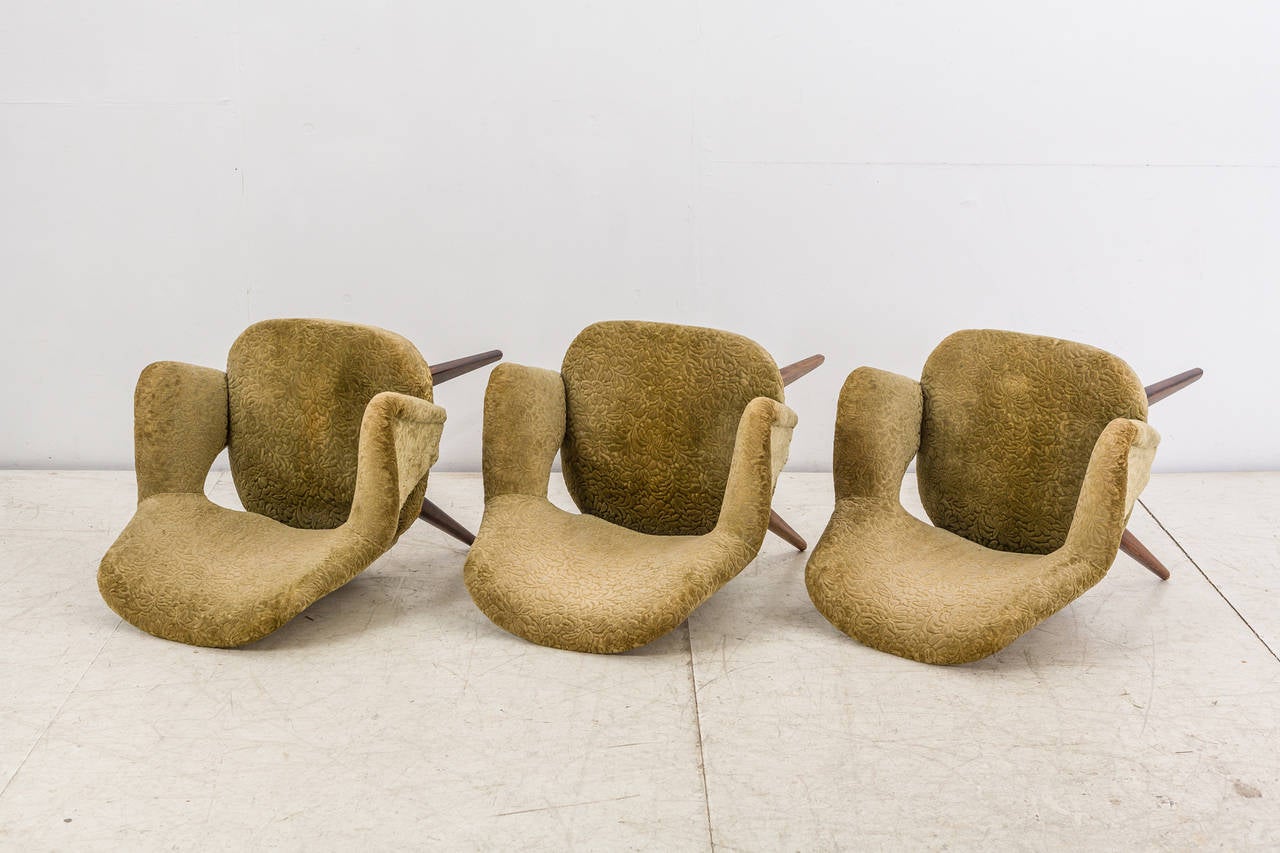 Mid-20th Century Three Carl-Gustav Hiort af Ornas Armchairs, Finland, 1950s For Sale