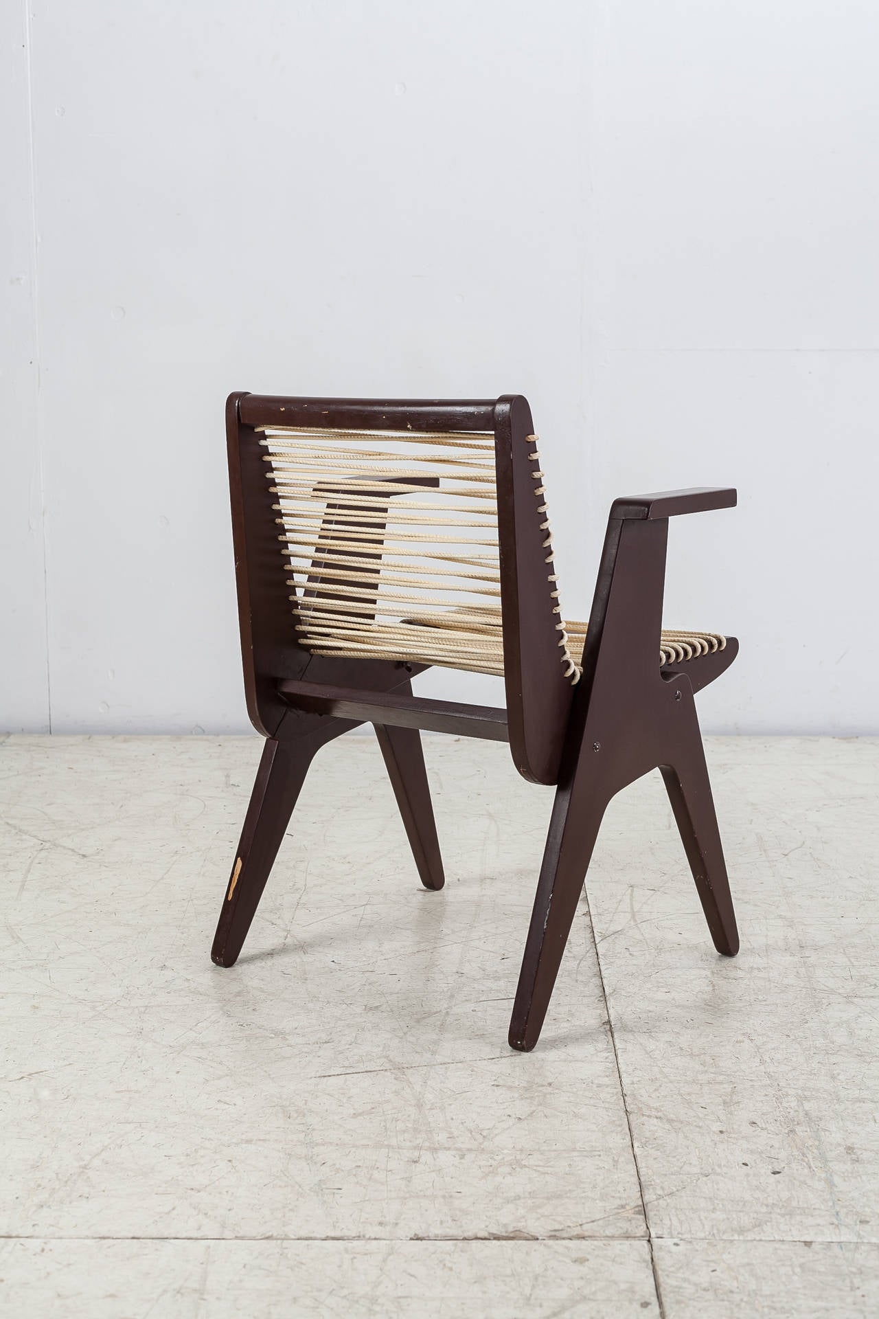 American Klaus Grabe Attributed Plywood with Woven Cord Chair, US, 1940s For Sale