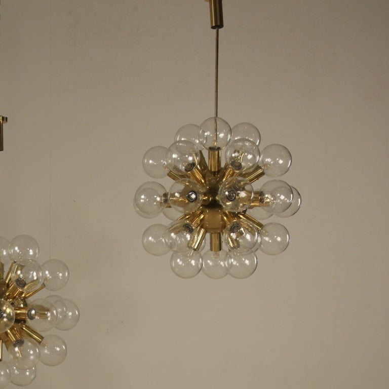 Several Robert Haussmann Brass Sputnik Pendants Holding Twenty Eight Bulbs For Sale 1