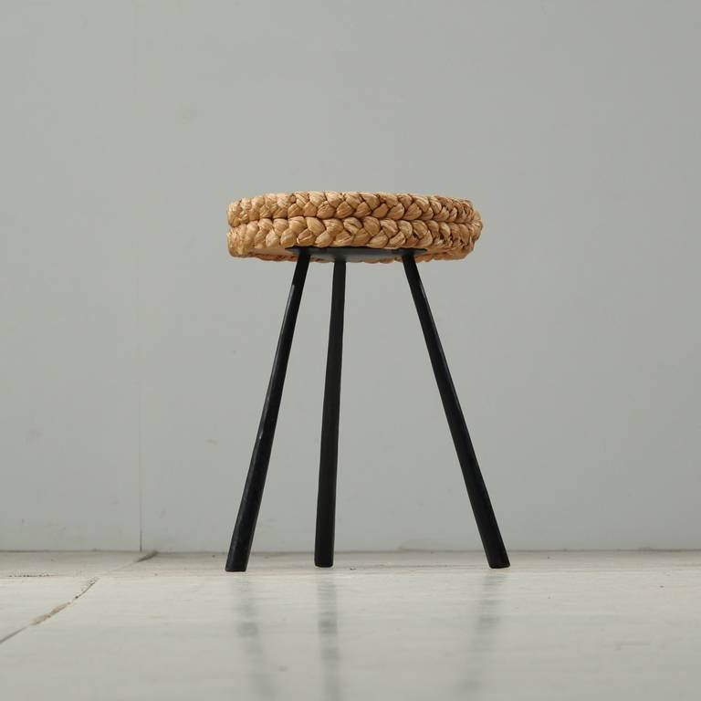 Rope Covered Tripod Stool with Metal Legs