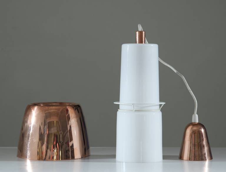 Finnish Paavo Tynell Valaisin Idman Lamp with Red Copper Shade, Finland, 1950s For Sale
