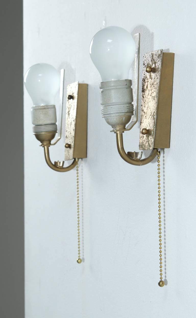 Pair of Brass and Opaline Glass Wall Lamps, Germany, 1980s In Excellent Condition In Maastricht, NL