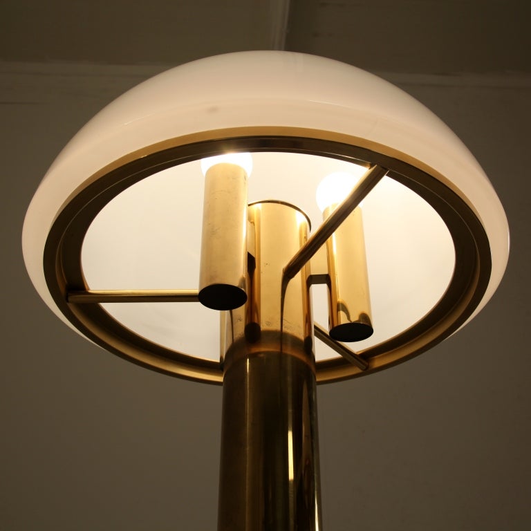 Mid-Century Modern Brass Mushroom Shaped Floor Lamp with Murano Glass Shade, Austria, 1960s For Sale