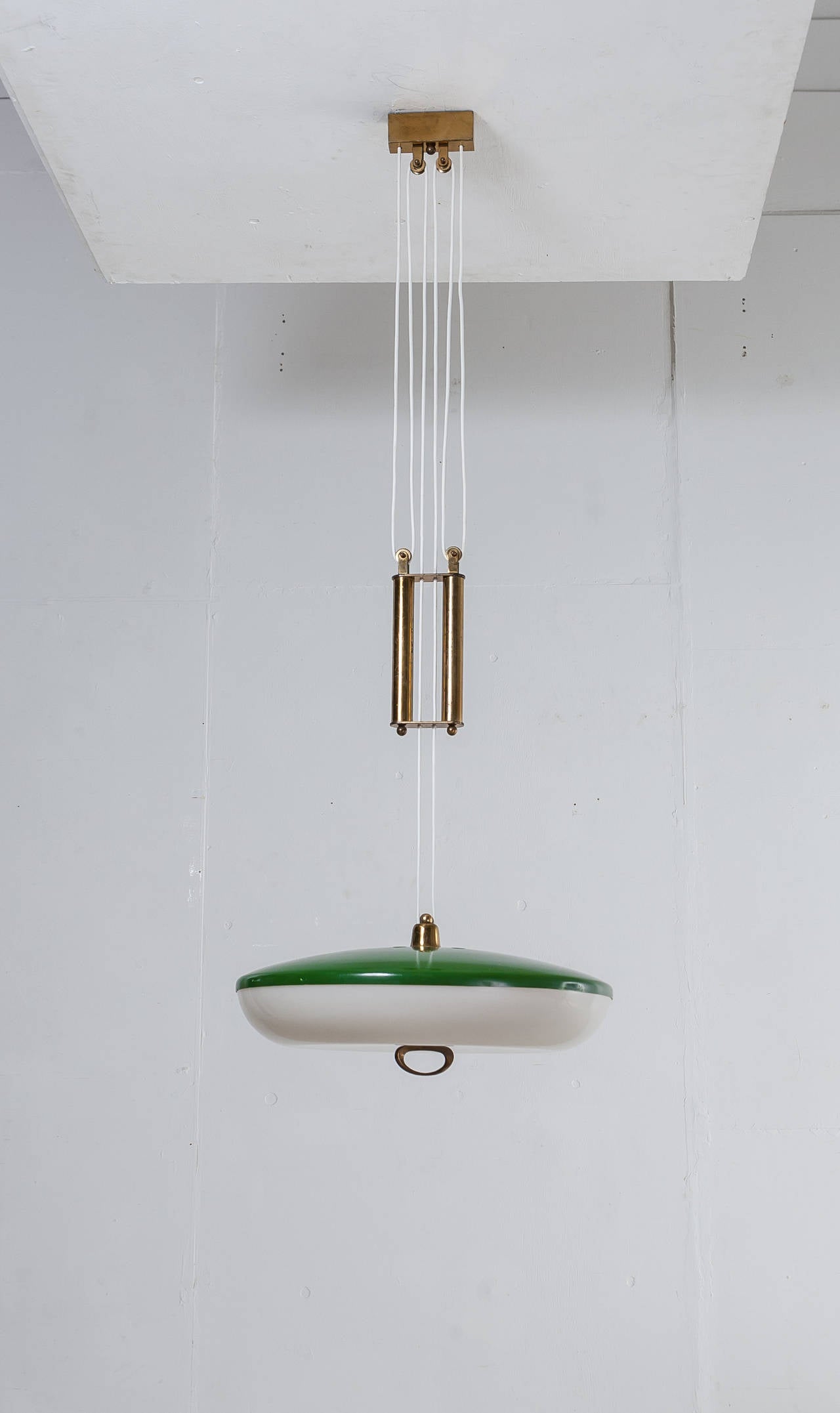 Mid-Century Modern Stilnovo Large Green Metal and Plastic Pill Pendant, Italy, 1950s For Sale