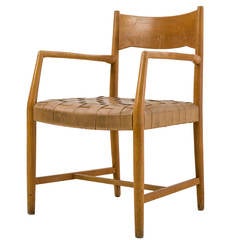 Hans Wegner Rådhusstol with woven leather seating, Denmark, 1940s 5