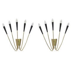 Large Pair of Five Arm Brass Wall Appliques, Austria, 1950s 9