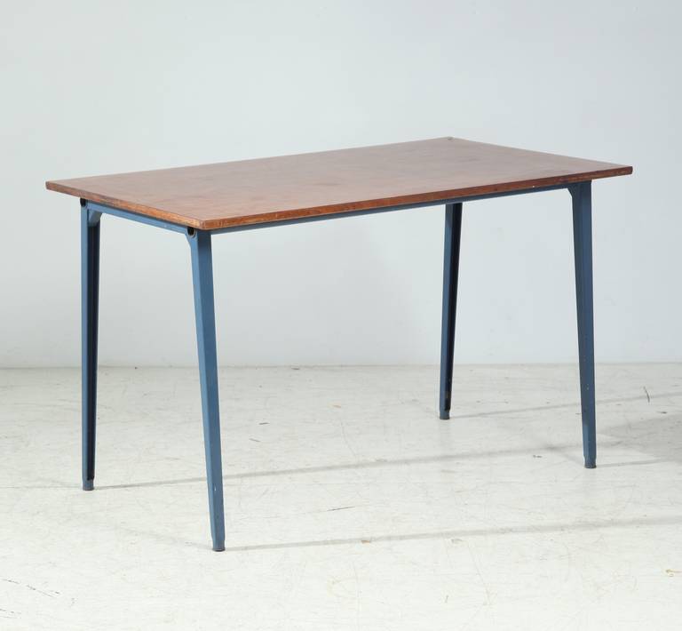 Friso Kramer Reform Table with Original and Rare Petrol Blue Metal Base